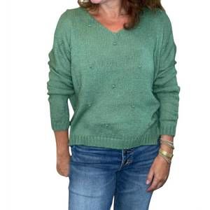 NEW WOODEN SHIPS mini popcorn v neck lightweight sweater in shadle green